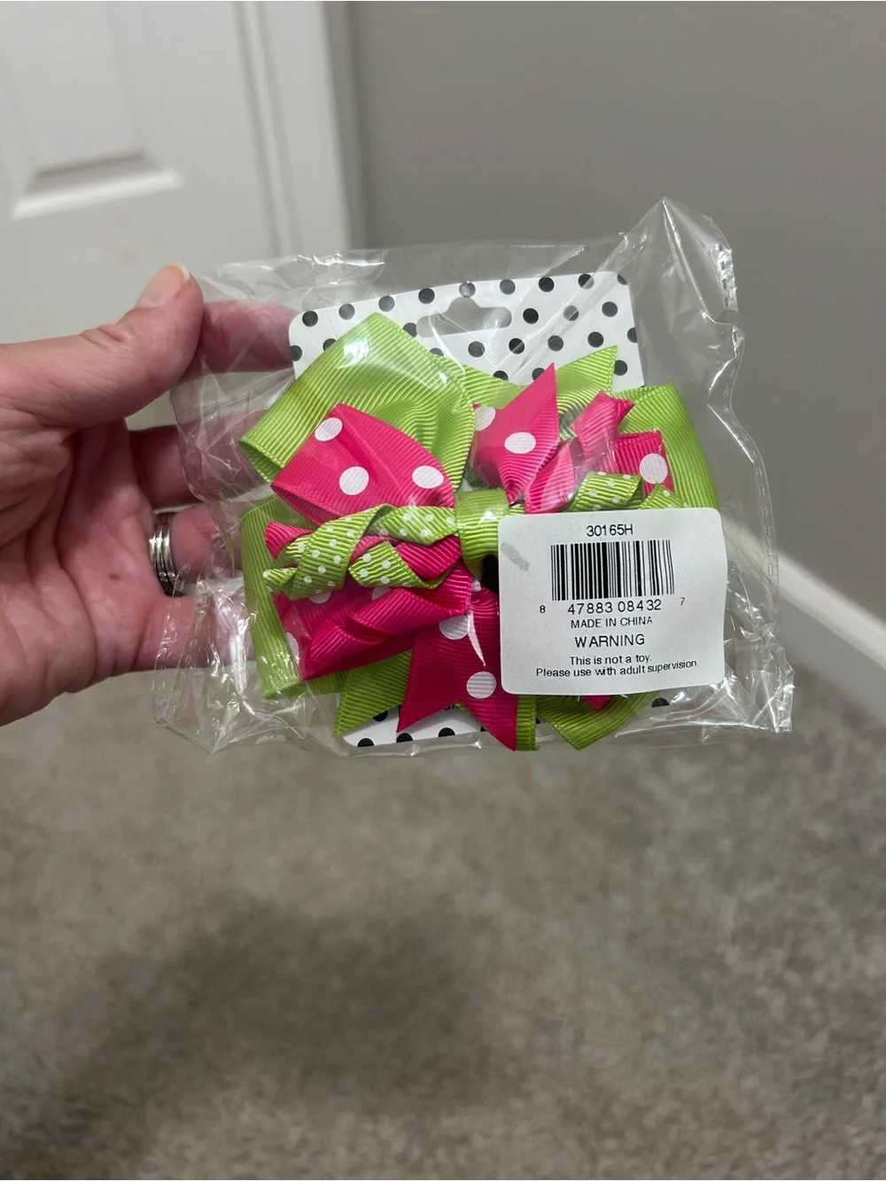 Pink & Lime Polka Dot Hair Bow Set